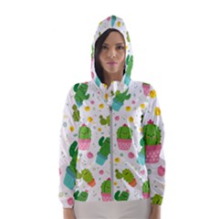 Cactus Pattern Women s Hooded Windbreaker by designsbymallika