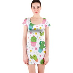 cactus pattern Short Sleeve Bodycon Dress