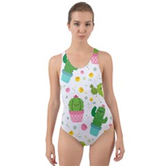 cactus pattern Cut-Out Back One Piece Swimsuit