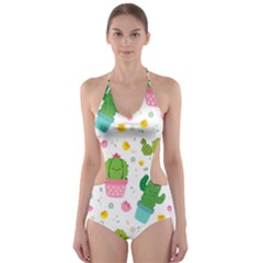 cactus pattern Cut-Out One Piece Swimsuit