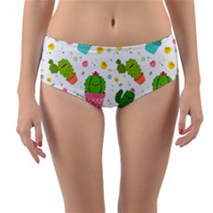 cactus pattern Reversible Mid-Waist Bikini Bottoms