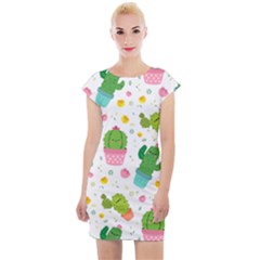 cactus pattern Cap Sleeve Bodycon Dress