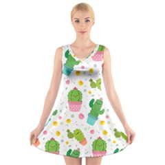 cactus pattern V-Neck Sleeveless Dress