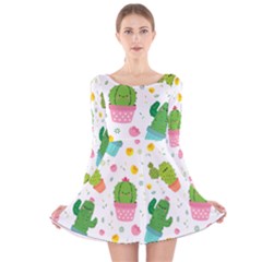 cactus pattern Long Sleeve Velvet Skater Dress