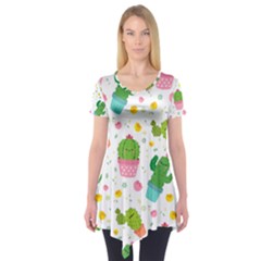 Cactus Pattern Short Sleeve Tunic  by designsbymallika