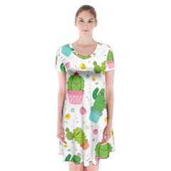 cactus pattern Short Sleeve V-neck Flare Dress