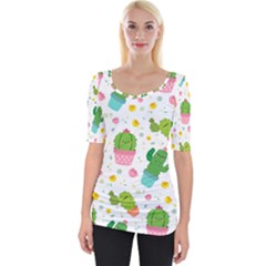 cactus pattern Wide Neckline Tee