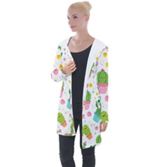 cactus pattern Longline Hooded Cardigan