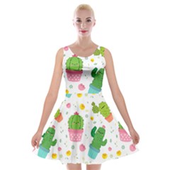 cactus pattern Velvet Skater Dress