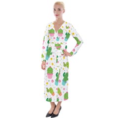 cactus pattern Velvet Maxi Wrap Dress