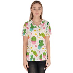 cactus pattern Women s V-Neck Scrub Top