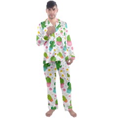 cactus pattern Men s Satin Pajamas Long Pants Set