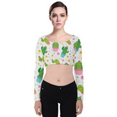 cactus pattern Velvet Long Sleeve Crop Top