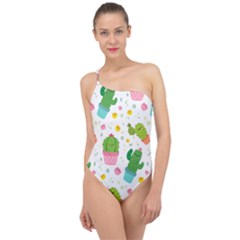 cactus pattern Classic One Shoulder Swimsuit