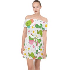 cactus pattern Off Shoulder Chiffon Dress