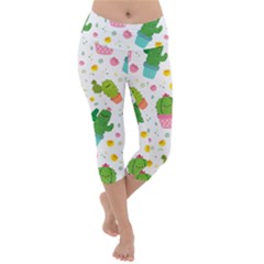 cactus pattern Lightweight Velour Capri Yoga Leggings