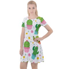 cactus pattern Cap Sleeve Velour Dress 