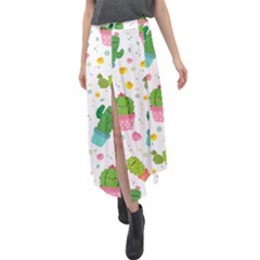 cactus pattern Velour Split Maxi Skirt