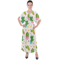 cactus pattern V-Neck Boho Style Maxi Dress