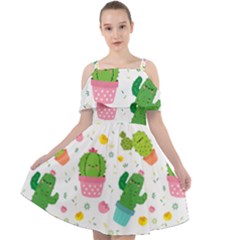 cactus pattern Cut Out Shoulders Chiffon Dress