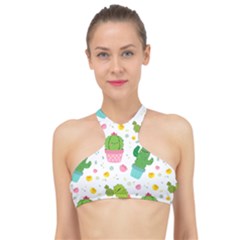 cactus pattern High Neck Bikini Top