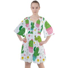 cactus pattern Boho Button Up Dress