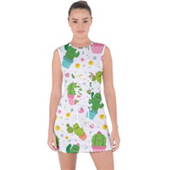 cactus pattern Lace Up Front Bodycon Dress