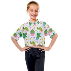 cactus pattern Kids Mock Neck Tee