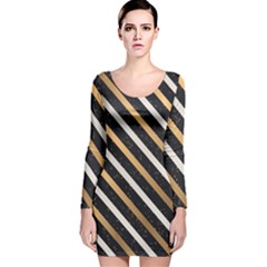 Metallic Stripes Pattern Long Sleeve Velvet Bodycon Dress by designsbymallika