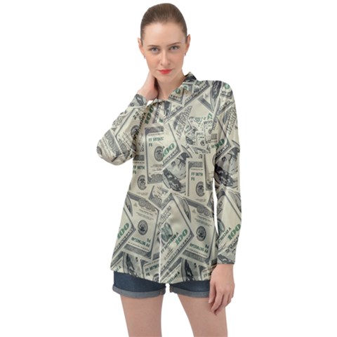 100 Dollar Bills Long Sleeve Satin Shirt by myuique