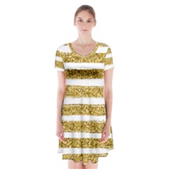 Golden Stripes Short Sleeve V-neck Flare Dress by designsbymallika