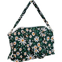 White Floral Pattern Canvas Crossbody Bag by designsbymallika