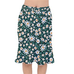 White Floral Pattern Short Mermaid Skirt by designsbymallika