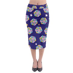 Cube Pattern Midi Pencil Skirt
