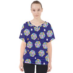 Cube Pattern V-neck Dolman Drape Top by designsbymallika