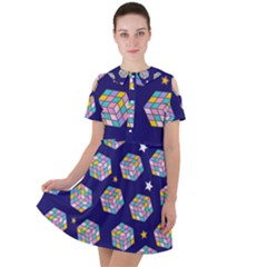 Cube Pattern Short Sleeve Shoulder Cut Out Dress  by designsbymallika