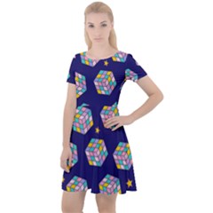 Cube Pattern Cap Sleeve Velour Dress  by designsbymallika