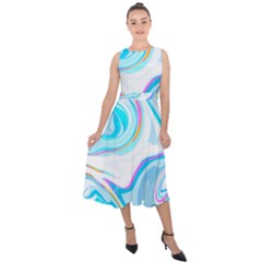 Blue Marble Print Midi Tie-back Chiffon Dress by designsbymallika