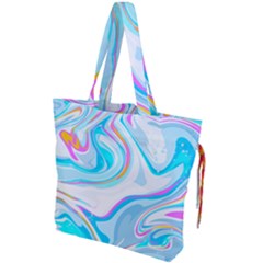 Blue Marble Print Drawstring Tote Bag by designsbymallika