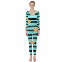 Stripes Heart Pattern Long Sleeve Catsuit by designsbymallika