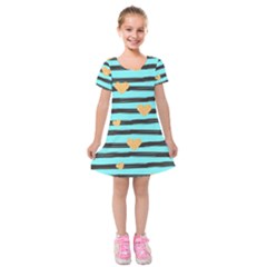 Stripes Heart Pattern Kids  Short Sleeve Velvet Dress