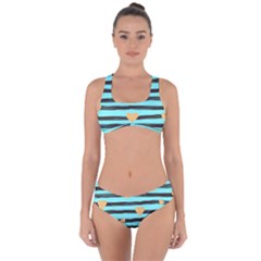 Stripes Heart Pattern Criss Cross Bikini Set by designsbymallika