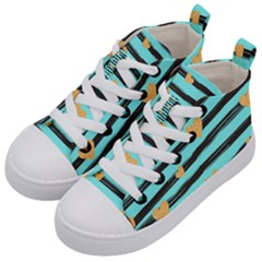 Stripes Heart Pattern Kids  Mid-top Canvas Sneakers by designsbymallika