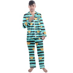 Stripes Heart Pattern Men s Satin Pajamas Long Pants Set by designsbymallika