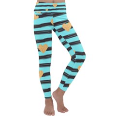 Stripes Heart Pattern Kids  Lightweight Velour Classic Yoga Leggings by designsbymallika