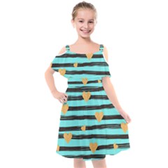 Stripes Heart Pattern Kids  Cut Out Shoulders Chiffon Dress by designsbymallika
