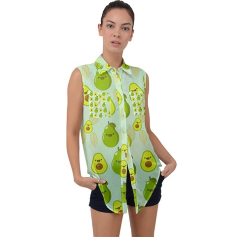 Avocado Love Sleeveless Chiffon Button Shirt by designsbymallika