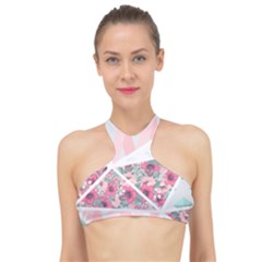 Pink Patchwork High Neck Bikini Top by designsbymallika