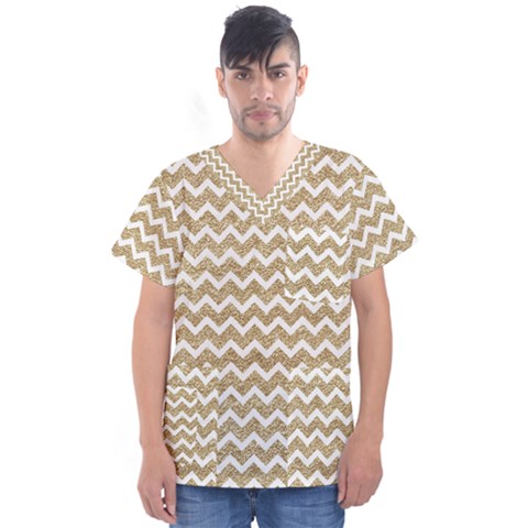 Gold Glitter Chevron Men s V-neck Scrub Top by mccallacoulture