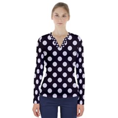 Black With White Polka Dots V-neck Long Sleeve Top by mccallacoulture